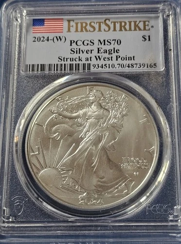 A 2024 (W) American Silver Eagle PCGS MS70 First Strike Flag Label