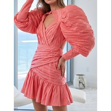 NWT ASOS LUXE salmon Pink Puff-Sleeve Open-Back Mini Dress US XS