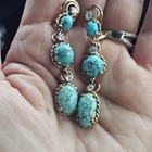 14kt Yellow Gold Diamond And Turquoise Drop Earrings With Clasp Closure On Posts — photo 10