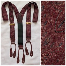 Vintage Polo Ralph Lauren Silk Suspenders Burgundy Gold Brass Clips Leather USA