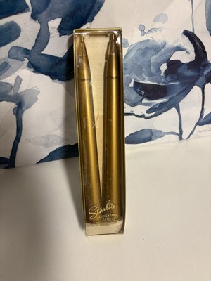 Vintage Set of 2 gold Starlite Everlasting Lighter Fluid Candles & Original Box