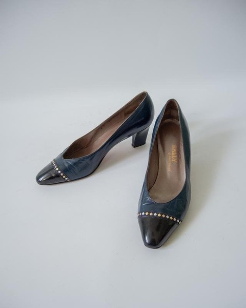 Women Bally Heels Navy Leather 37 #5KML