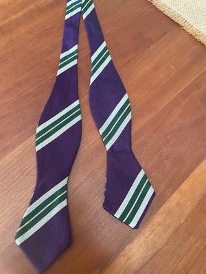 Vintage Polo by Ralph Lauren Green & Purple Self Tie Silk Bow Tie USA Wimbledon