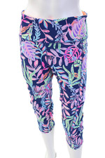 Lilly Pulitzer Womens Floral Dark Blue Capri Cropped Leggings Size L