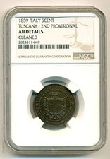 Italy Tuscany 1859 2nd Provisional Government 5 Centesimi AU Details NGC