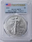 2021 American Silver Eagle Type 2 PCGS MS 70 First Strike Flag Label