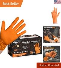Heavy Duty Orange Industrial Nitrile Gloves with Raised Diamond Texture, Late...