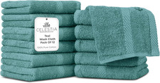 Cotton Washcloths Set of 12, 12x12 Inch, 100 Ring-Spun Combed Cotton, Soft