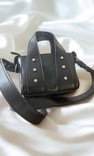 Zara Mini Studded Tote Bag Black Faux Leather Crossbody Top Handle