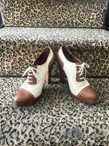 Ralph Lauren Collection Macelyn White Suede Brown Calf Spectator Oxford Heel 7.5 - Picture 16 of 16