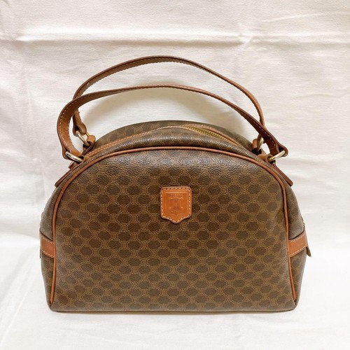 CELINE Macadam Pattern Mini Dome Tote Brown Leather Pre-owned From Japan