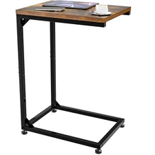 C Shaped End Table, Side Table for Couch, Small Sofa Table TV Tray with Metal...