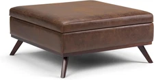 Owen 36 Inch Wide Mid Century Modern Square Coffee Table Storage Ottoman in Dist