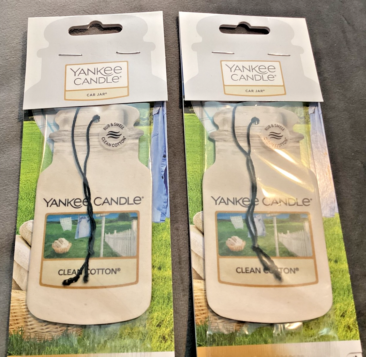 BNIP New 2 x Genuine Yankee Candle Car Jar 2D Air Freshener - Clean Cotton Scent