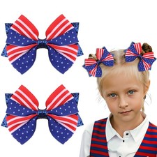 2 PCS 4th of July Bow Hair Clips American Flag Alligator Clips Independence D...