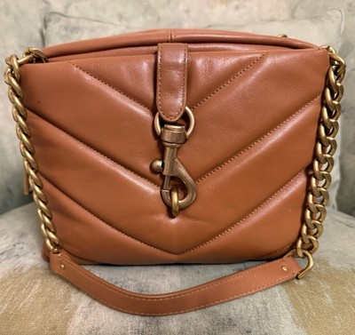 Rebecca Minkoff Edie Quilted Leather Purse Shoulder Bag Caramel Chain