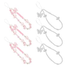 6pcs Phone Charm Strap: Beaded Mobile Phone Lanyard - Butterfly Bow Wrist