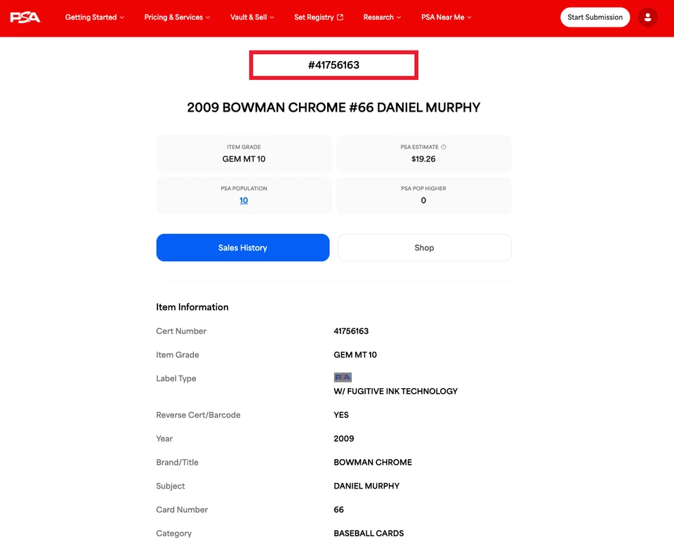 Tarjeta de novato Daniel Murphy RC PSA 10: 2009 Bowman cromada #66 POP 10 Foto 3 de 3