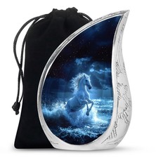 White Horse On Water Decorative Large Funeral Urns For Men Women 10 Inch