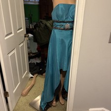 Party time Short & Long Prom Turquoise Gown Size 8 Rhinestones And Sequins