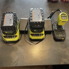 RYOBI ONE+ 18V Lithium-Ion 2.0 Ah Compact Battery (3) and Charger  (2) Adapter