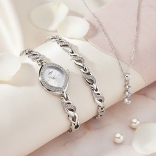 Limit Silver Tone Watch, Bracelet & Necklace Crystal Gift Set, Best Gift for her