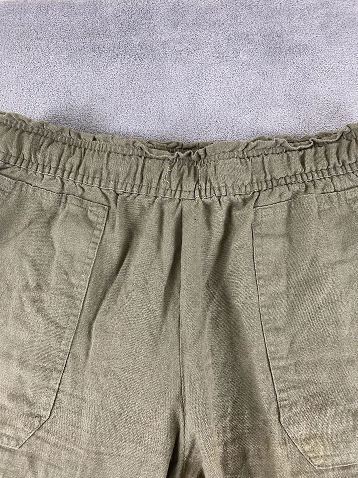 Pantalones de salón para mujer Indigo Rein M. Verde mezcla de lino tobillo cintura elástica C14 Foto 3 de 4