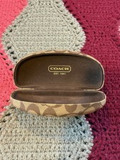 Coach Signature Tan Brown Hard Clamshell Eyeglasses Sunglasses Case
