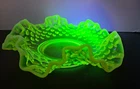 Vintage Fenton? Vaseline Topaz Glass Hobnail Ruffle Bon Bon Dish