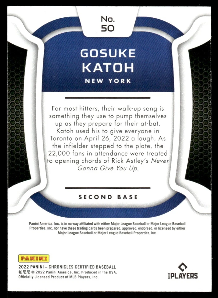 2022 Panini Chronicles Certified Gosuke Katoh New York Mets #50 - Image 2 of 2