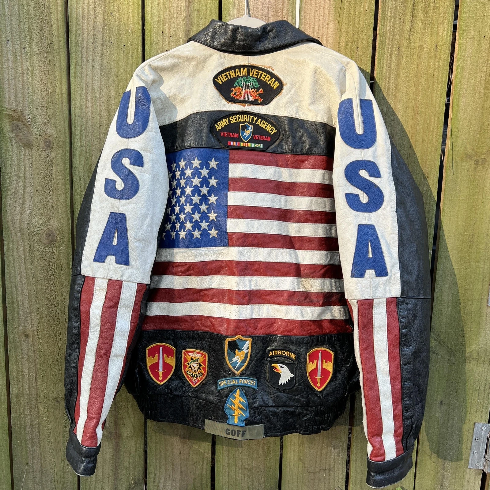 VTG Vietnam Veteran Leather Jacket Mens 4XL USA Flag MACV-SOG Patch American Top image 3