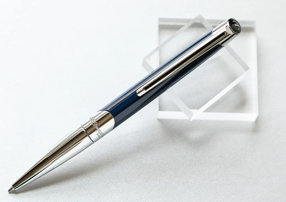 ST DUPONT DEFI MILLENNIUM SILVER AND BLUE LACQUER BALLPOINT PEN