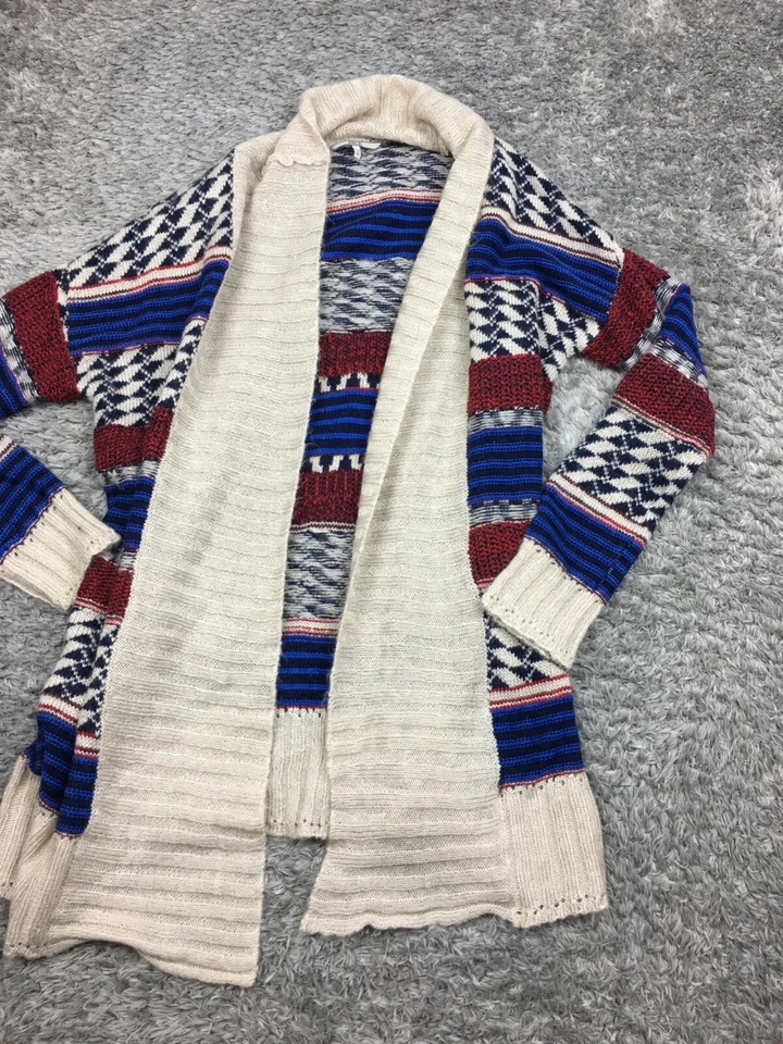 Cárdigan BKE Mujer Talla Pequeña Frente Abierto Beige Rojo Azul Rayas Largo Fluido Foto 2 de 4