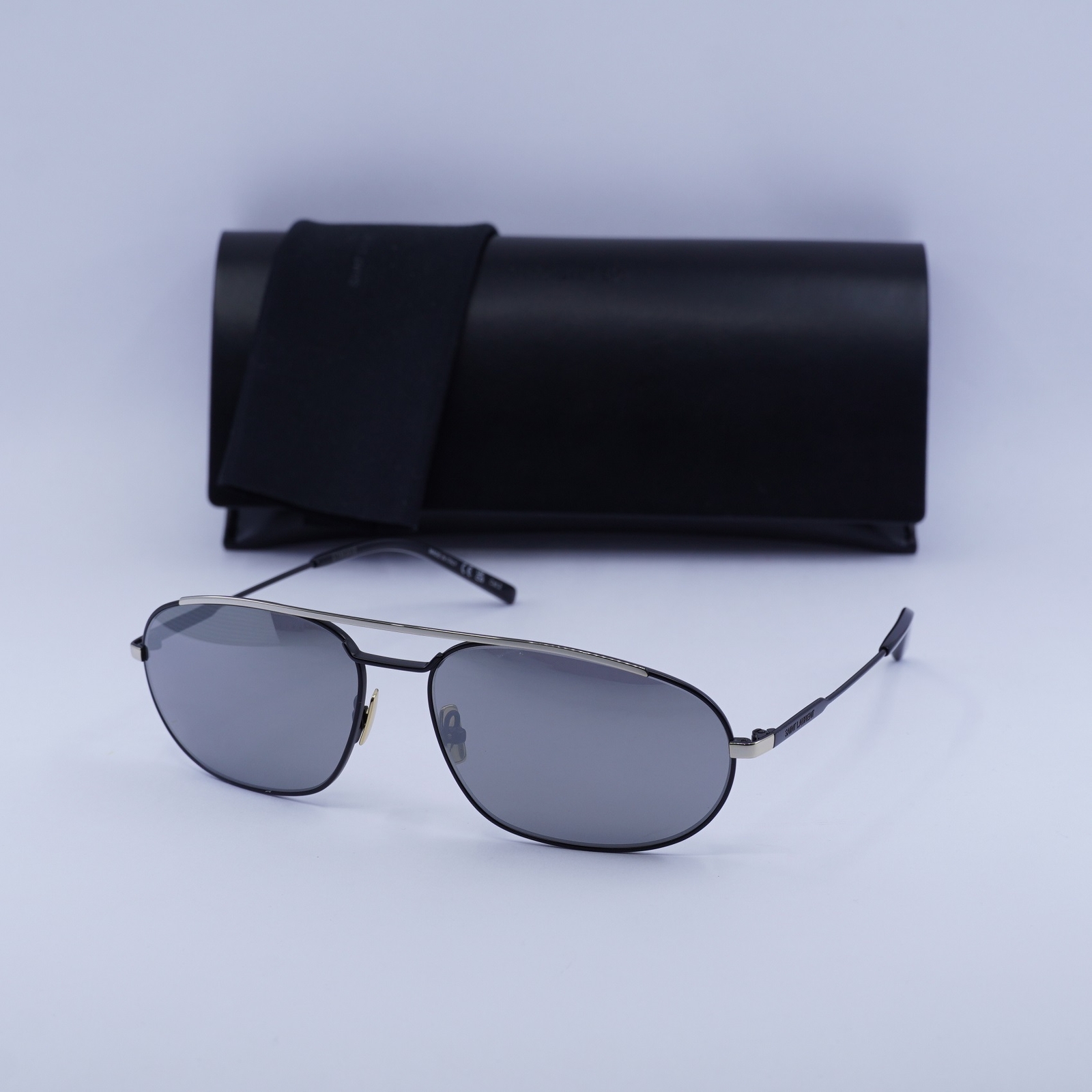 Occhiali da sole Saint Laurent SL561 003 nero grigio argento specchio 61 16 140 nuovi