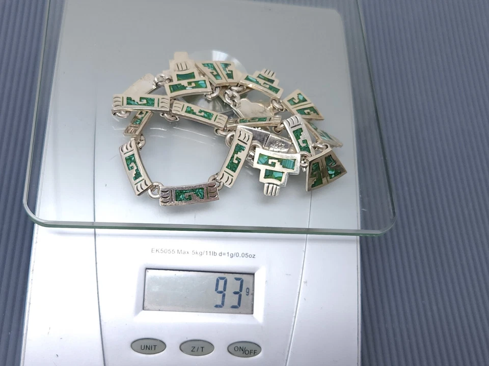 Collar de colección Taxco México con incrustaciones de malaquita de plata esterlina 93 gr 17" Foto 3 de 4