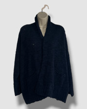  350 Eileen Fisher Women's Blue Wool Knit Shawl-Collar Cardigan Sweater Size S