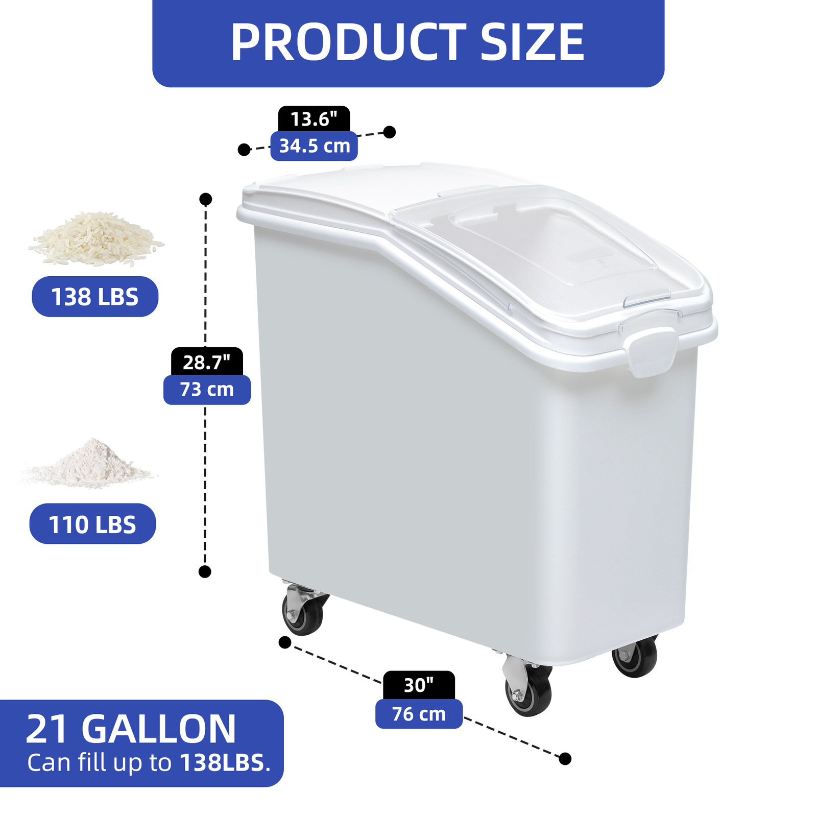 Large Rolling Storage Box for Dry Food, Cereal, Rice & Grains  