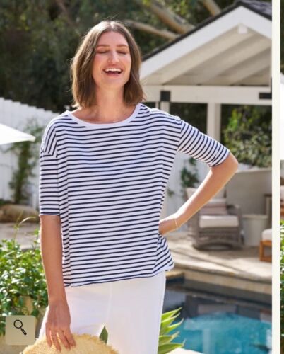 Frank & Eileen Josephine French Tee Navy Stripe Size Small - Picture 2 of 7