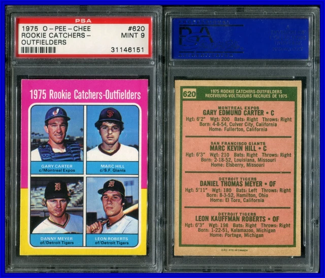 PSA 9 1975 OPC O-Pee-Chee #620 Gary Carter RC Montreal Expos POP8 Two↑