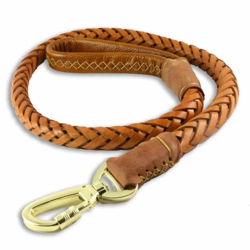 MONKIMAU Hundeleine Leder geflochten für große Hunde braun Leine rund Lederleine Leinen