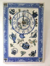 Santa Barbara Ceramic Design Clock Blue White Tea Pots NEW