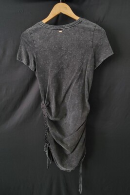 acid wash bodycon dress Black Acid Wash Side Slit Ribbed Midi Dress