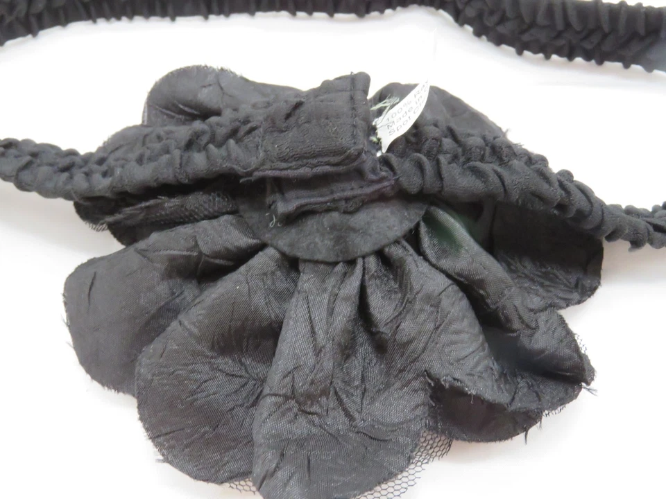 Vintage Black Elastic Stretch Belt ONE SIZE Rosette Flower Detail 80s Party - image 3 of 4
