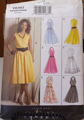 8383 Vogue SEWING Pattern CUT Misses 6-12 dress gathered skirt tie belt 