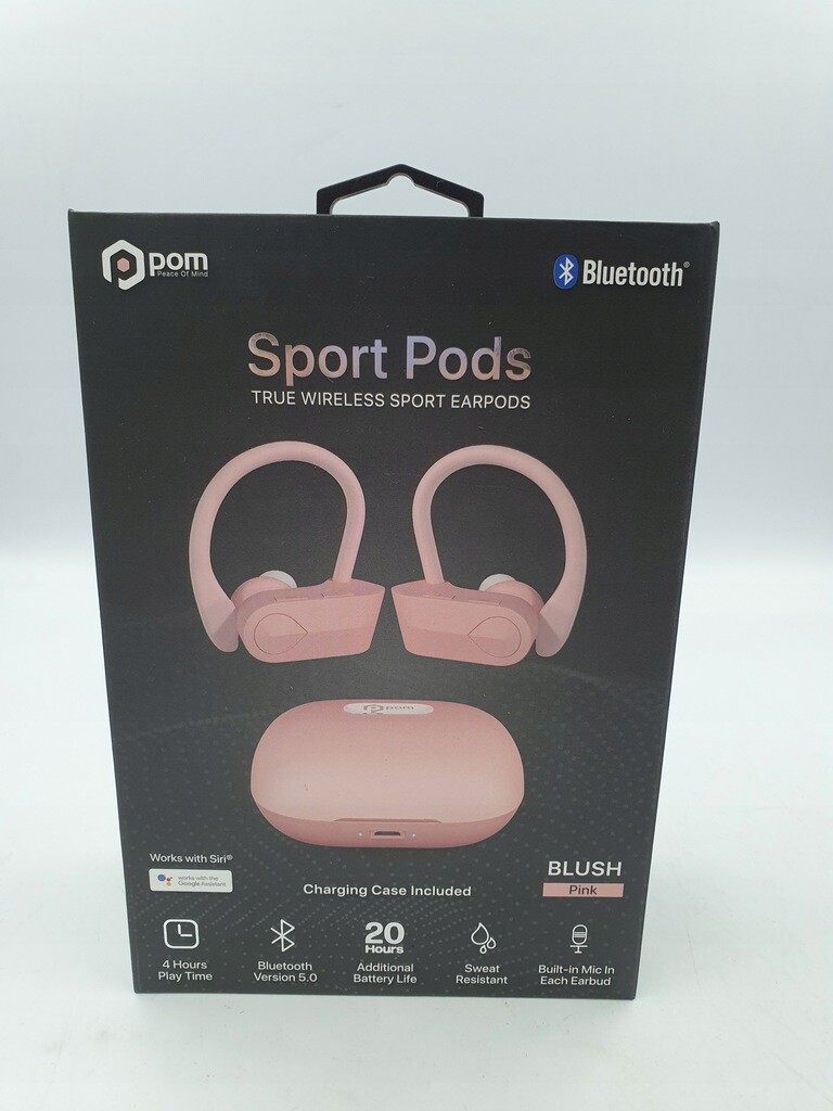 Boxed Pom Sport Pods Wireless Bluetooth Headphones (P2G-SP5-PK)