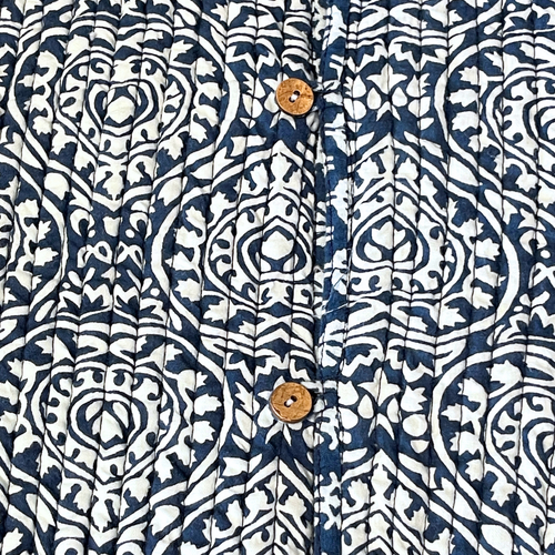 Kantha Giacca Cotone Reversibile Donna Taglia M Blu Trapuntata Batik Infradito Polsino -Leggi - Foto 2 di 11