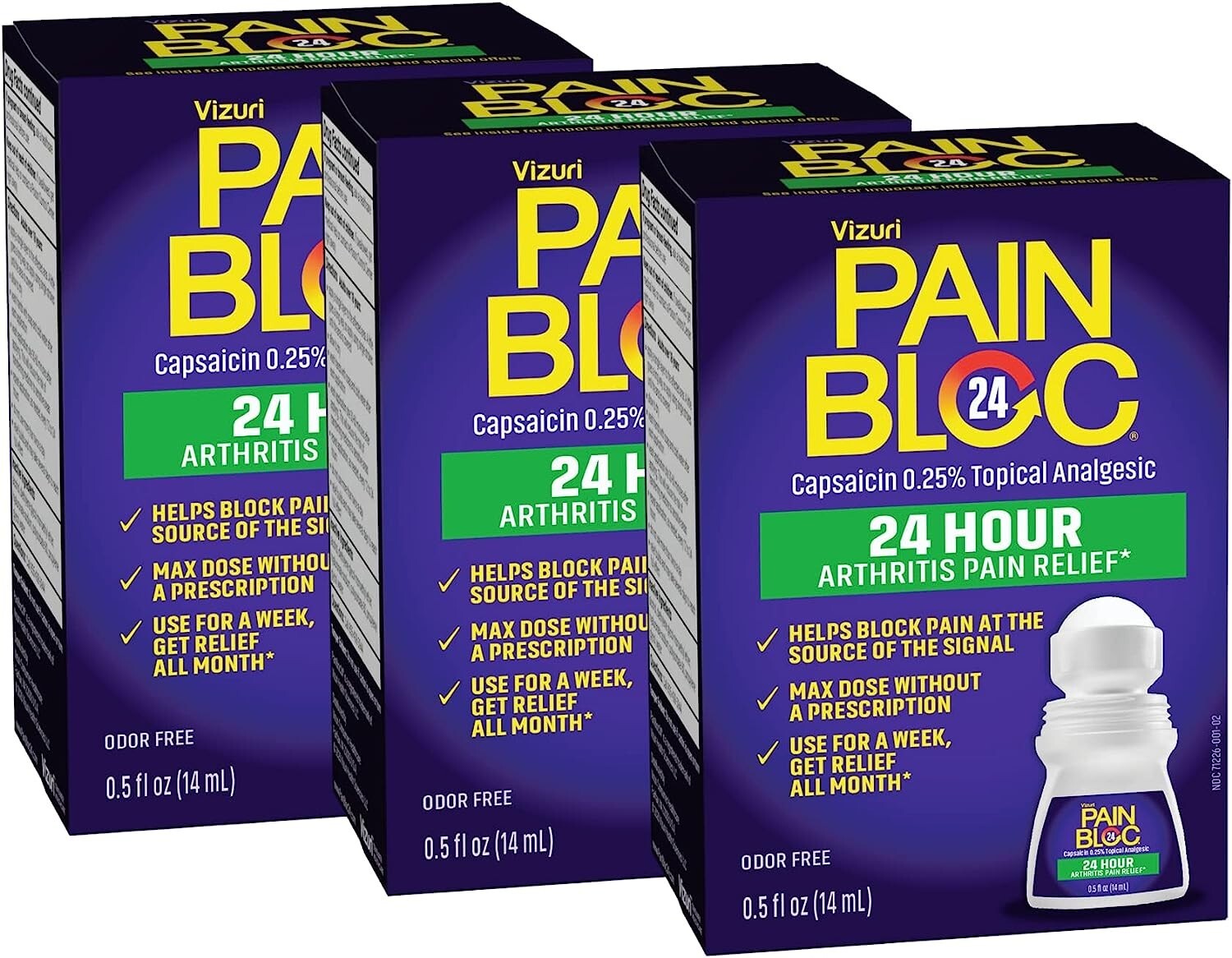 3 Pc Vizuri PAIN BLOC 24 hr Arthritis Pain Relief .5oz ROLLON Capsaicin eBay