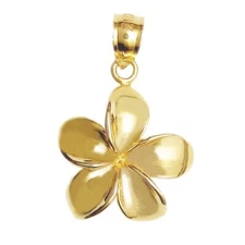 New 14k Yellow Gold Plumeria Flower Pendant