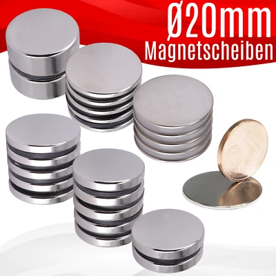 MARKENLOS Neodym Magnete N52 Magnet Scheiben 20mm Rund Scheibenmagnet super Stark Scheibe