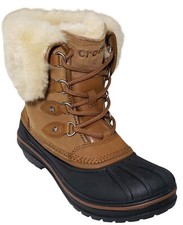 Crocs Duck Boots Womens Size 5 AllCast II Luxe Waterproof Shearling Brown NEW